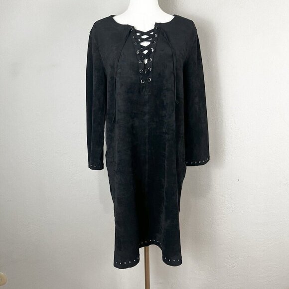 Velvet by Graham & Spencer Black Faux Suede Western Raleigh Shift Dress Small - Picture 2 of 13